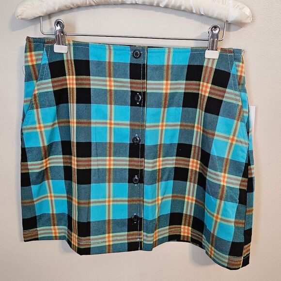 OBEY Skirt Joanie Plaid Aqua Multicolor High Waisted Business Casual Mini - Picture 2 of 8